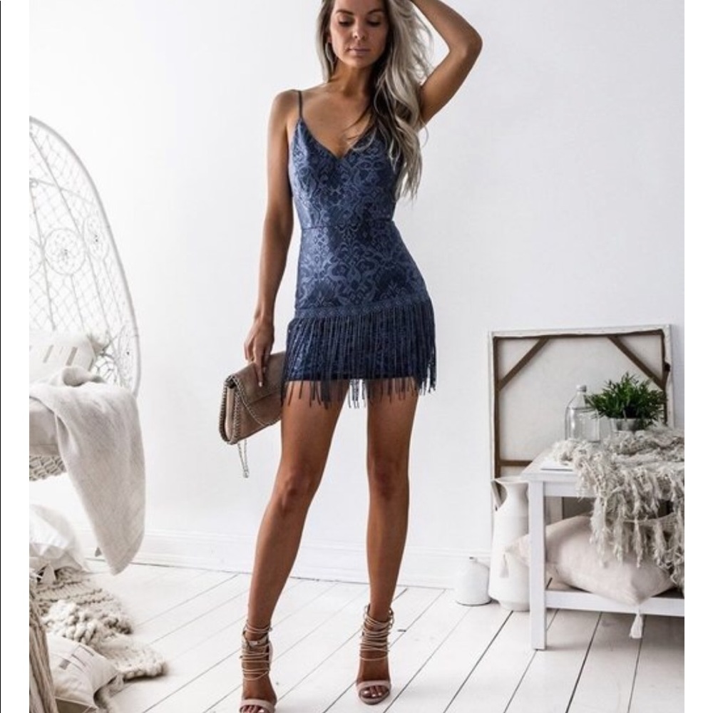 Cocktail Dress- Steel Blue Shimmy Dress